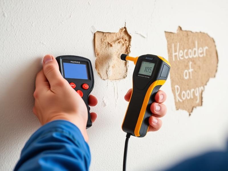 Technician using a moisture meter to inspect for hidden water damage